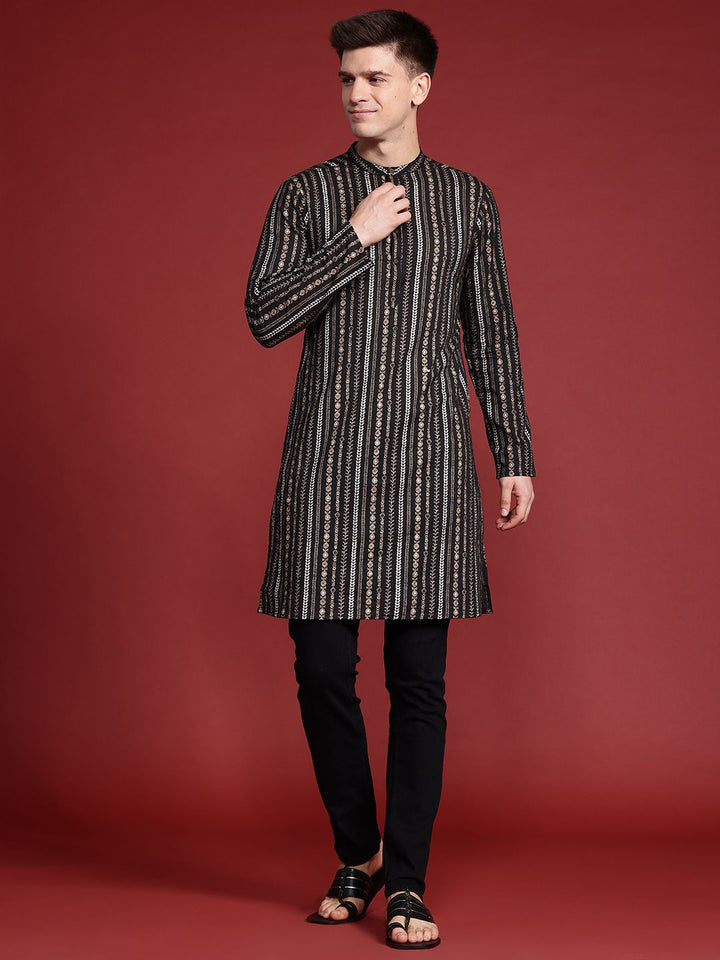 Anouk Foil Print Band Collar Kurta