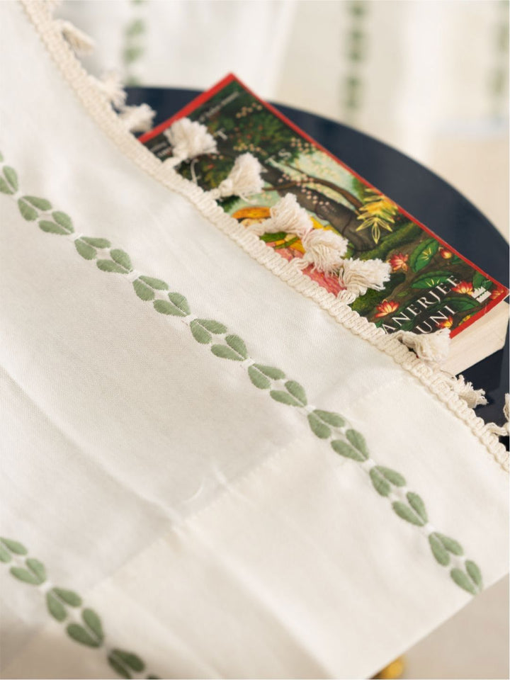 URBAN SPACE White & Green Embroidered Door Curtain