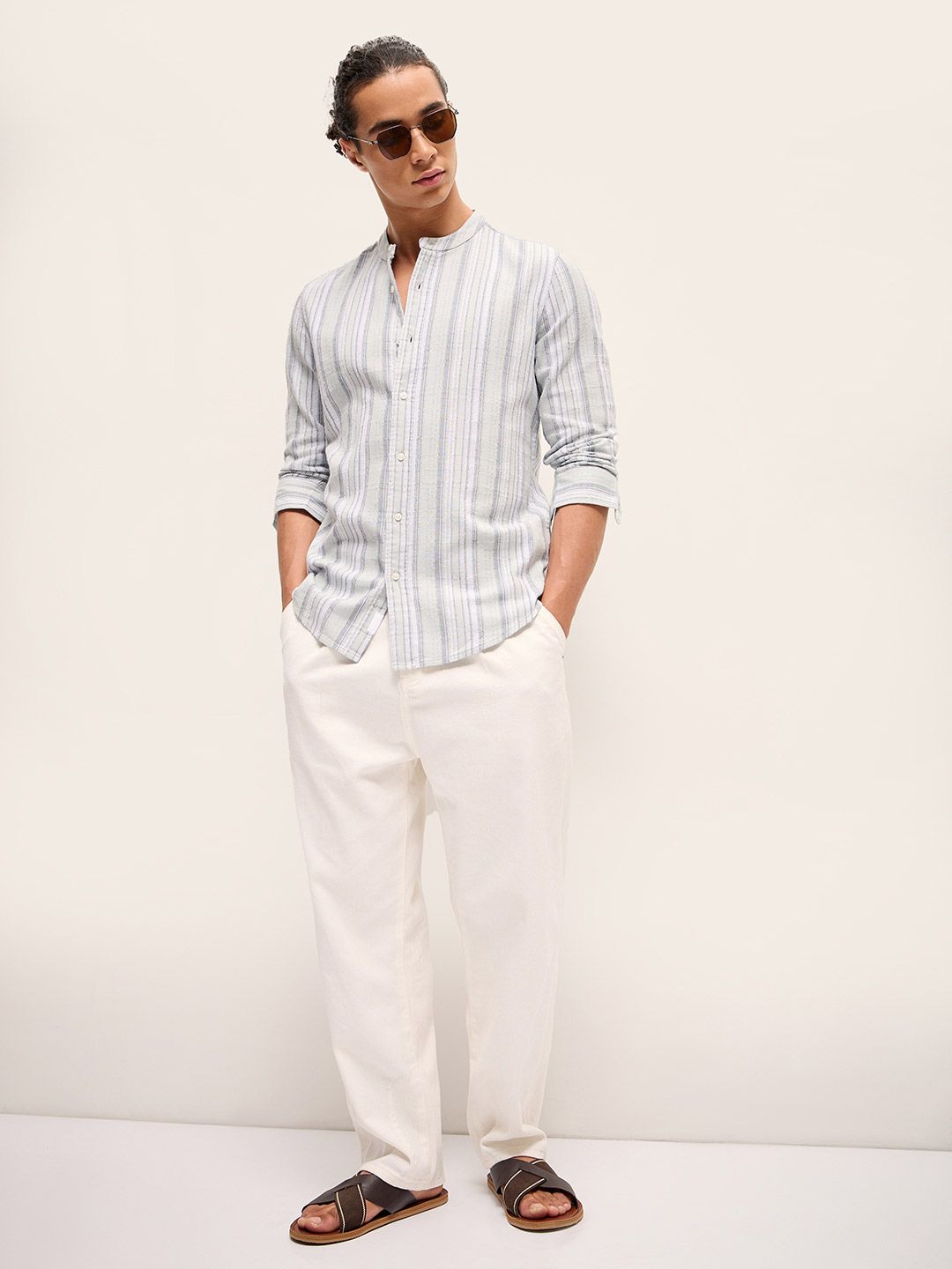 THE BEAR HOUSE Men Striped Slim Fit Pure Cotton Casual Shirt