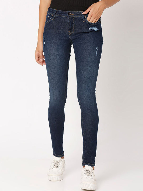 SPYKAR Women Blue Alicia Super Skinny Fit Low Distress Light Fade Jeans