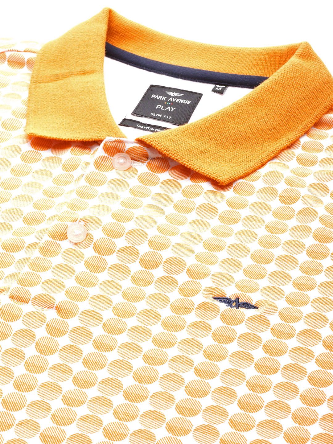 Park Avenue Men Geometric Print Polo Collar Slim Fit T-shirt