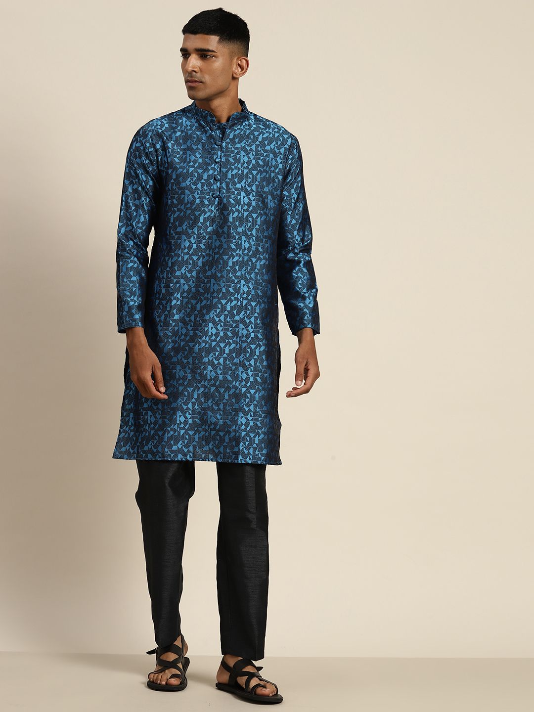 SOJANYA Cetakan Geometrik Kurta Kolar Mandarin