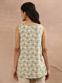 W Floral Printed Keyhole Neck Pure Cotton Top