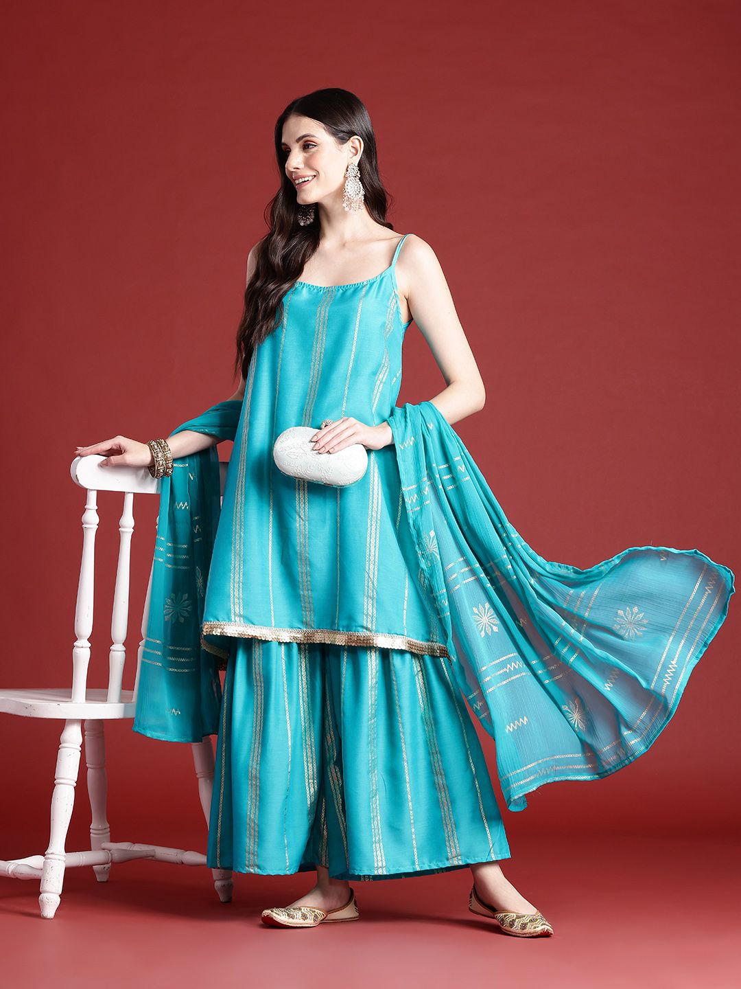 Anouk Ethnic Motifs Print Gotta Patti Kurta with Sharara & Dupatta