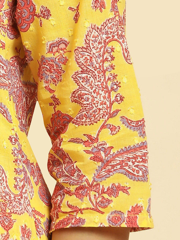 W Floral Printed Regular Pure Cotton Kurta with Trousers