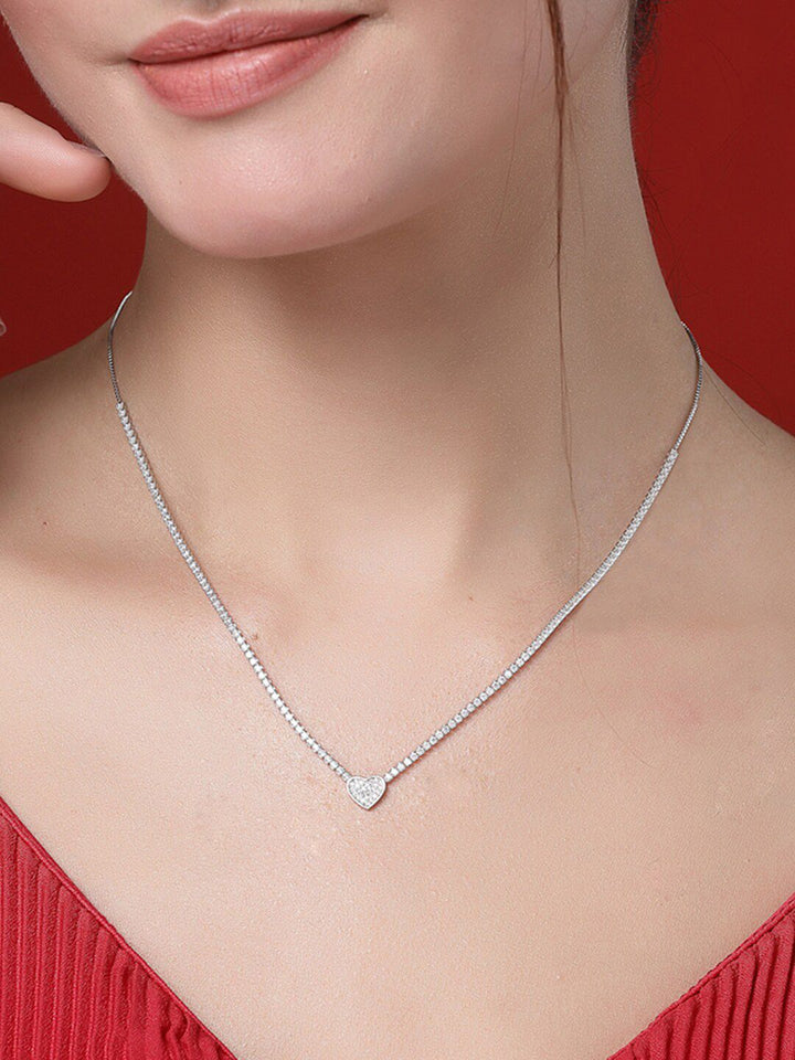 PRIONI 925 Sterling Perak Kalung Jantung Bersalut Rhodium CZ