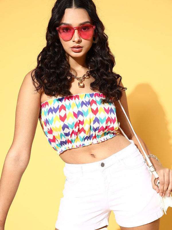 Berrylush Multicoloured Geometric Print Crop Tube Top