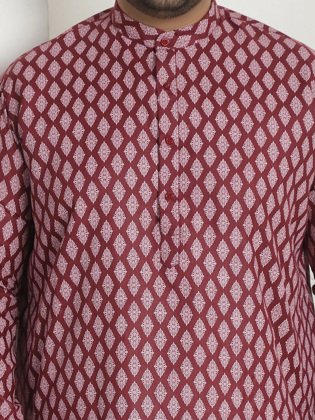 SOJANYA PLUS Saiz PLus Motif Etnik Bercetak Kolar Jalur Lengan Panjang Kurta Lurus