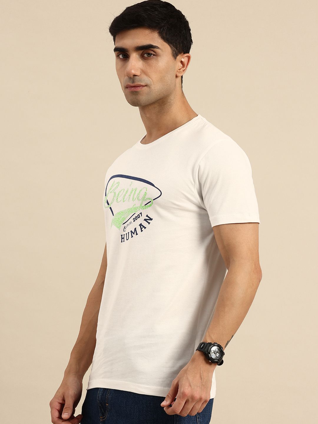 Being Human Brand Logo Printed Pure Cotton Slim Fit T-shirt