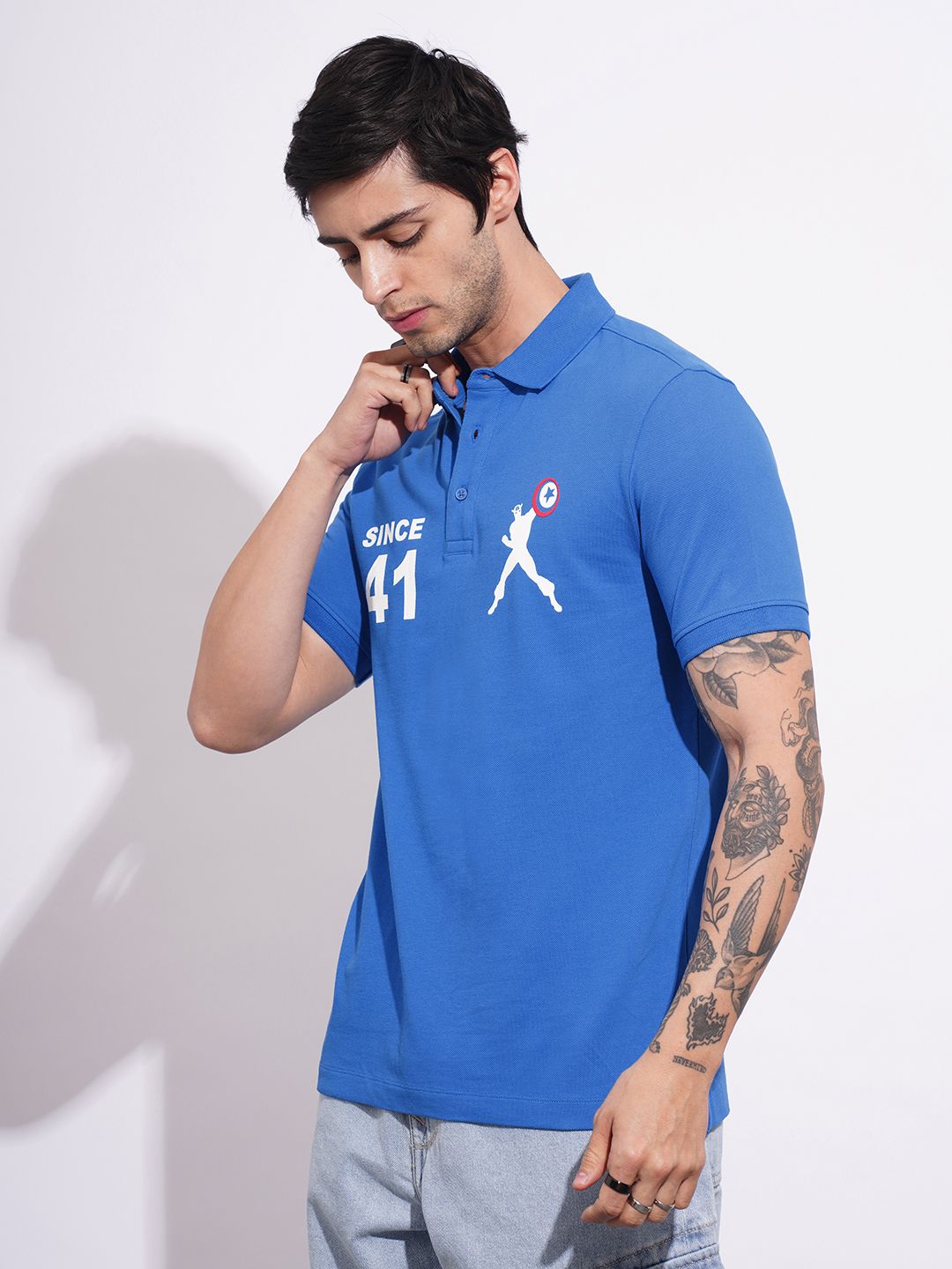 Being Human Captain America Printed Polo Collar Pure Cotton T-shirt