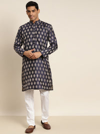 SOJANYA Men Black & Gold-Toned Ethnic Motifs Jacquard Kurta