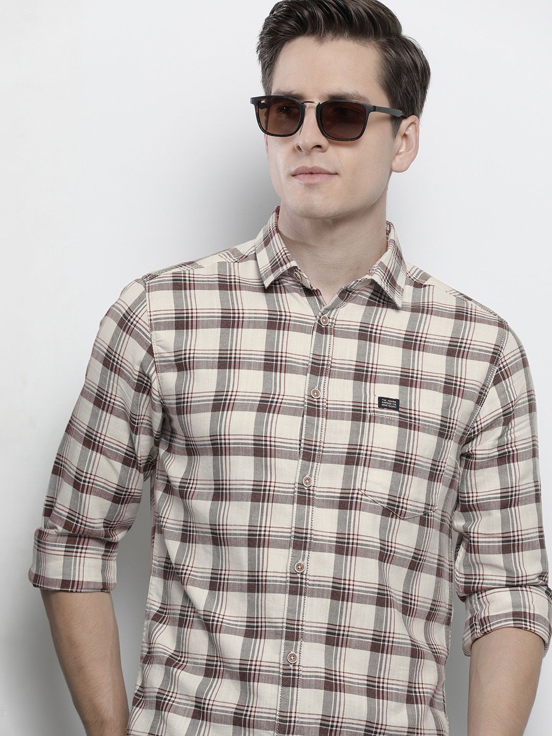 The Indian Garage Co Men Beige Checked Casual Shirt
