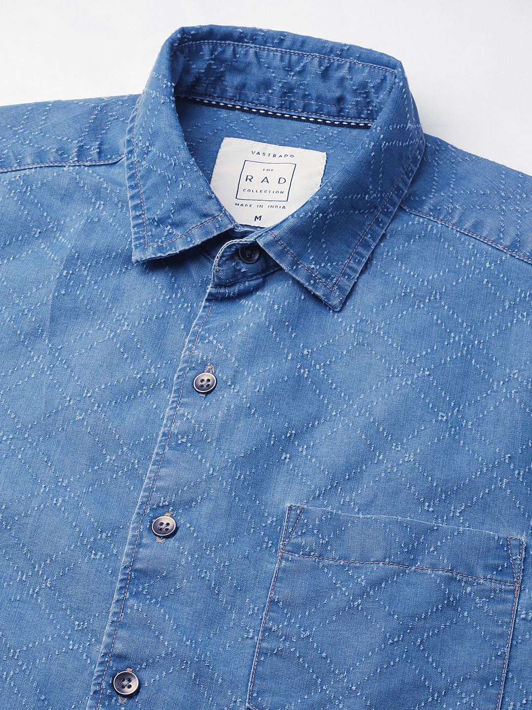 VASTRADO Men Classic Regular Fit Spread Collar Textured Cotton Casual Shirt