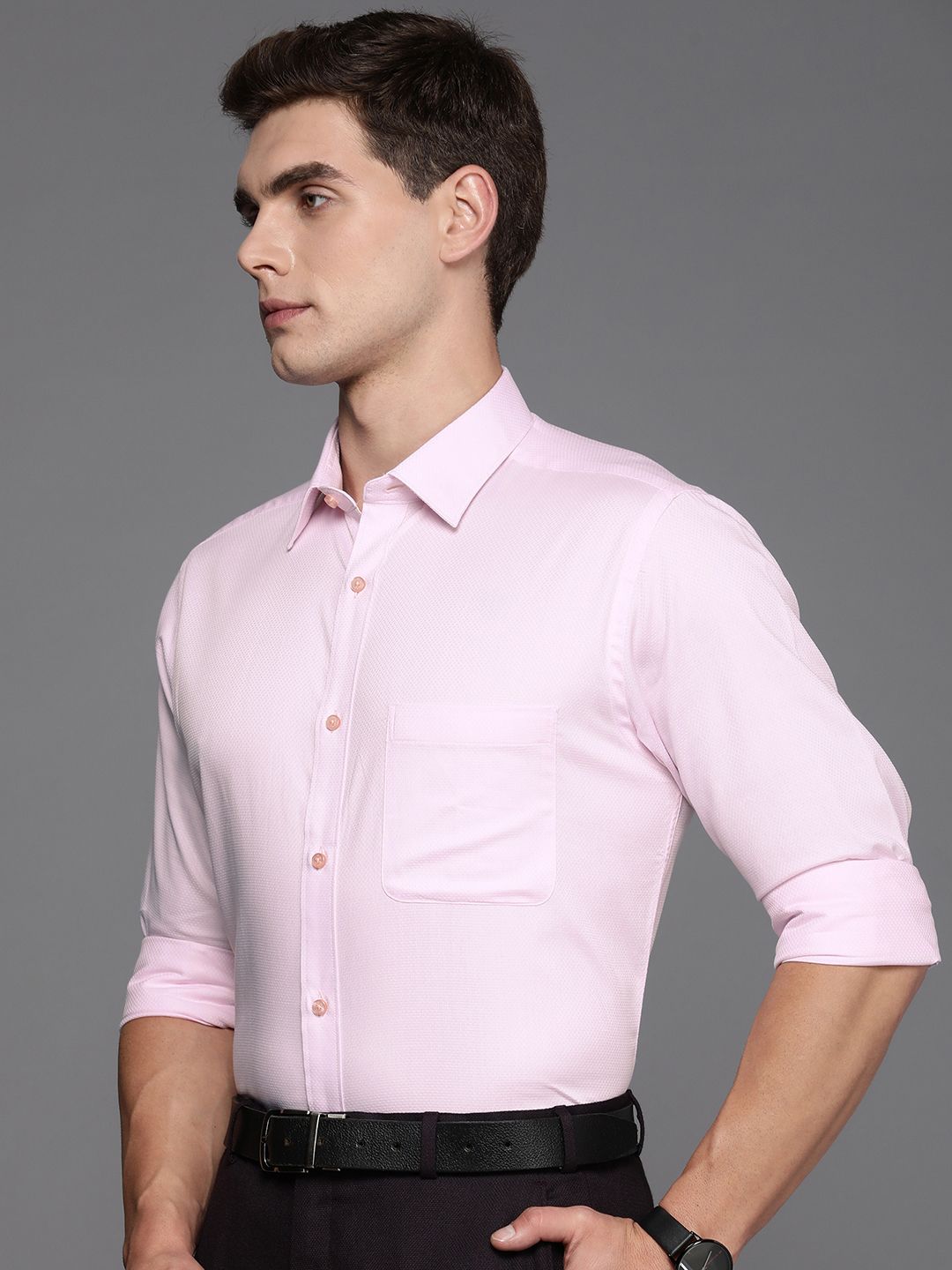 Raymond Pure Cotton Self Design Slim Fit Textured Formal Shirt