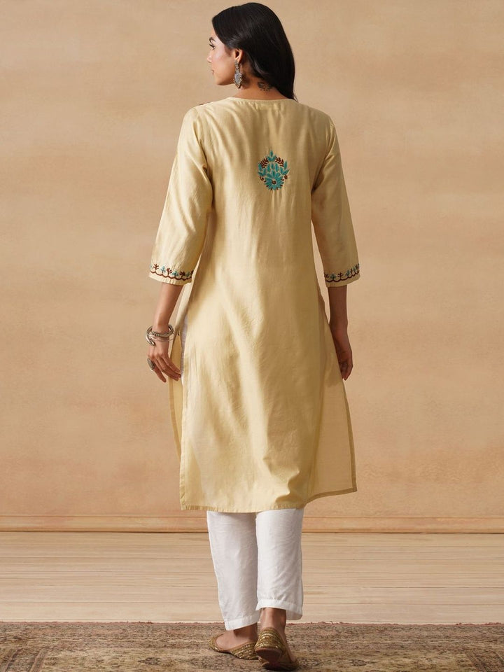 House of Chikankari Women Solid Beige Cotton Kurta