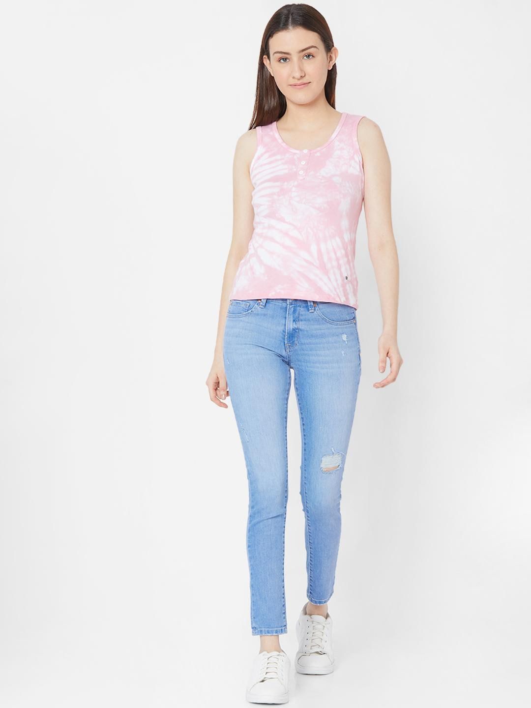 SPYKAR Women Blue Skinny Fit High-Rise Mildly Distressed Light Fade Jeans
