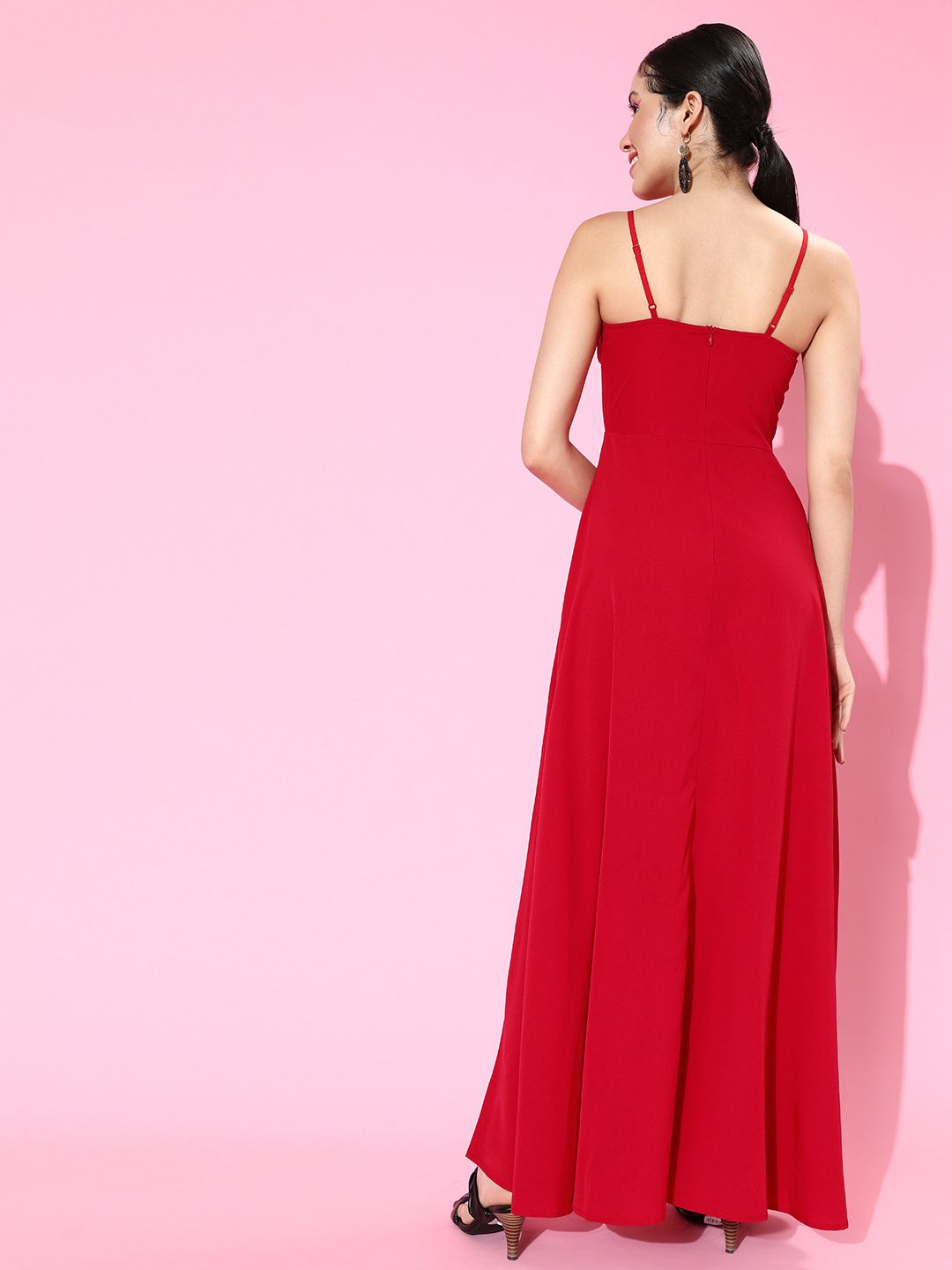 Berrylush Women Beautiful Red Solid Sweetheart Neck Dress
