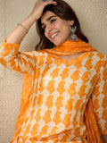 Indo Era Paisley Printed V-Neck Pure Cotton Straight Kurta With Trousers And Dupatta