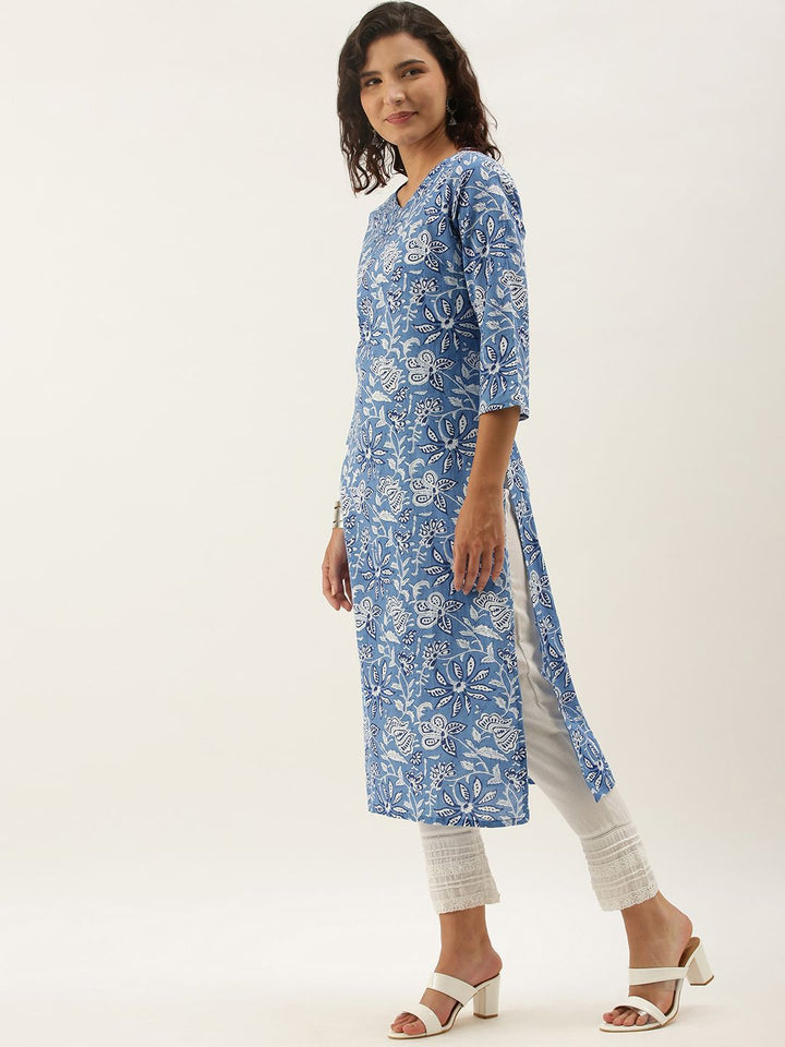 Anouk Women Blue & White Ethnic Motifs Printed Kurta