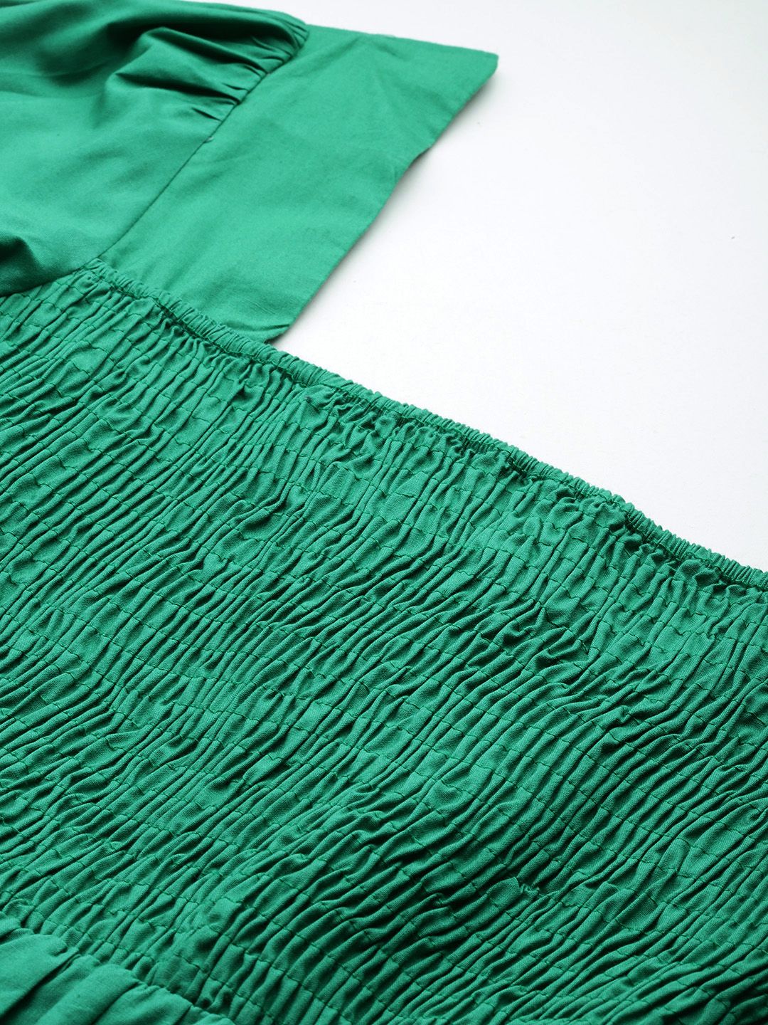 DressBerry Puff Sleeves Smocked Cotton Peplum Top
