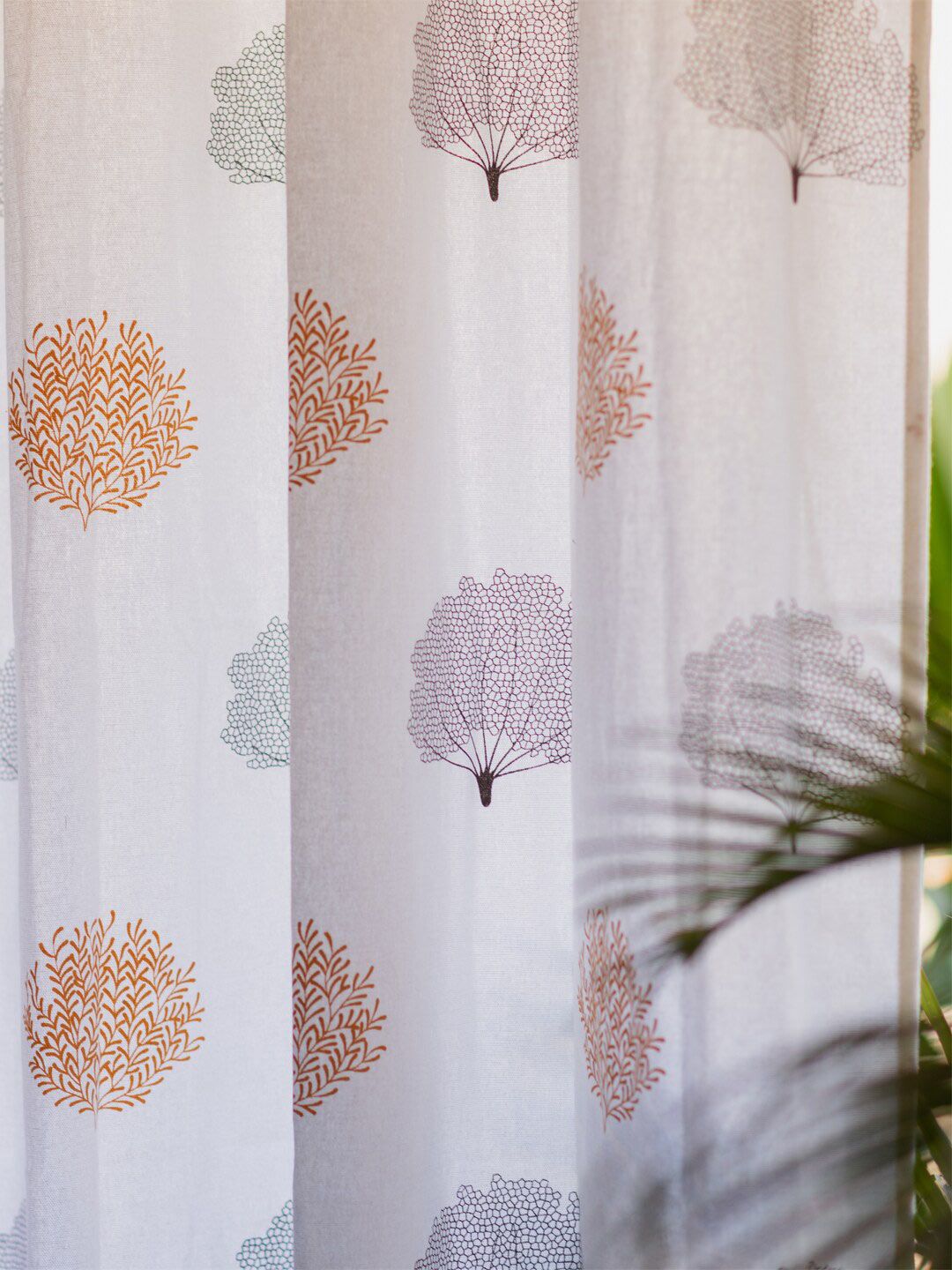 URBAN SPACE White & Brown 2 Pieces Quirky Printed Cotton Long Door Curtains