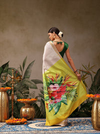Silk Land Onam Special Floral Printed Kasavu Silk Saree
