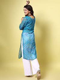 KALINI Bandhani Printed Round Neck Gotta Patti Georgette Straight Kurta