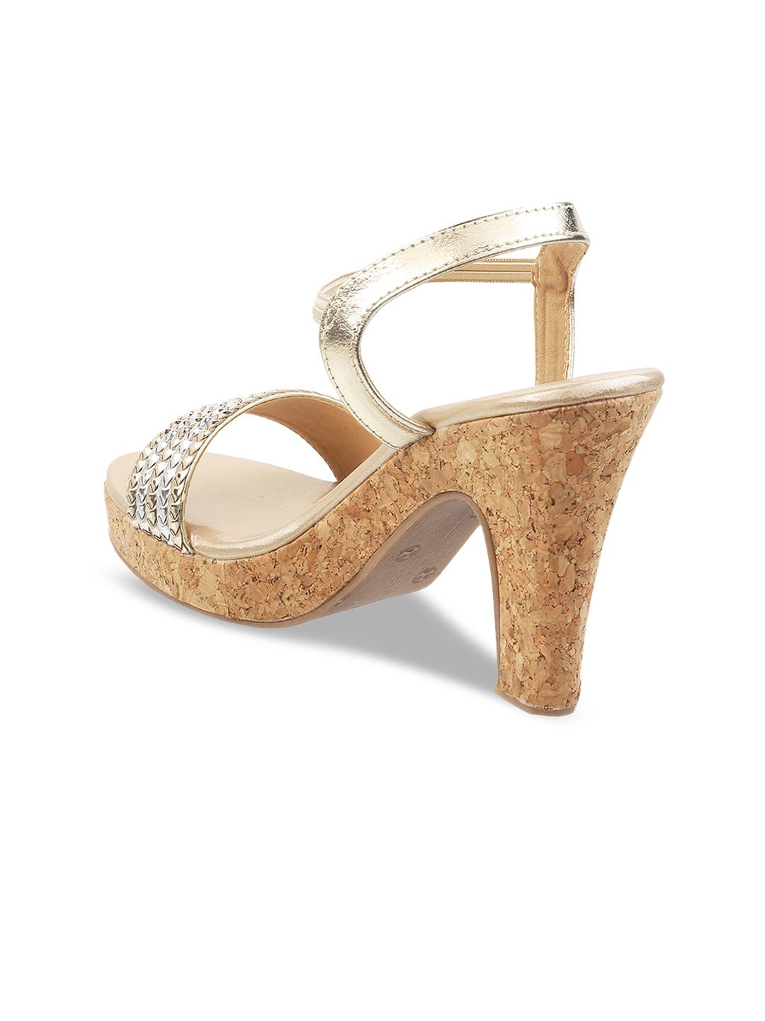 Mochi Gold-Toned Woven Design Block Heels