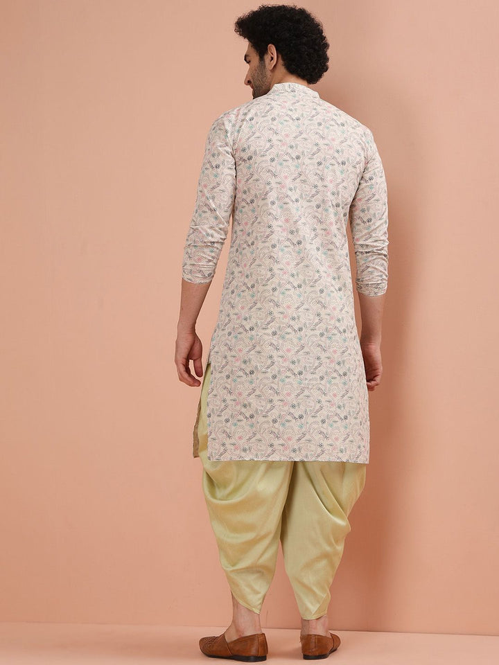KISAH Floral Printed Cotton Thread Work Mandarin Collar Straight Kurta