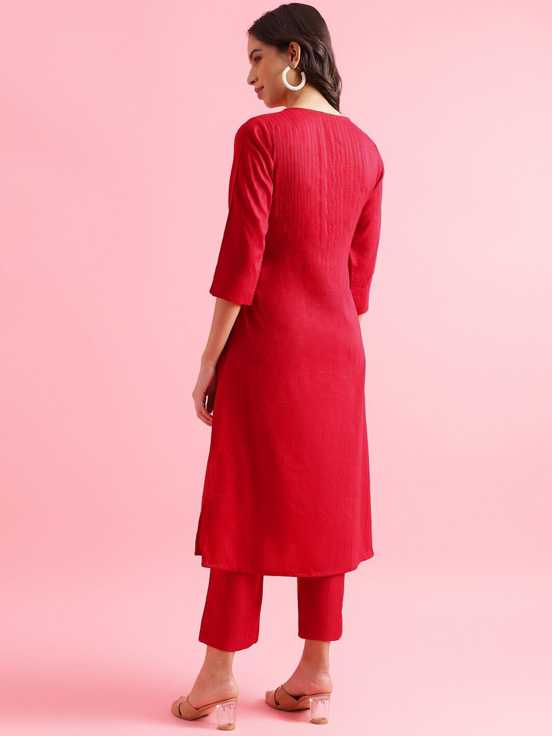 KALINI Striped Regular Thread Work Kurta with Trousers