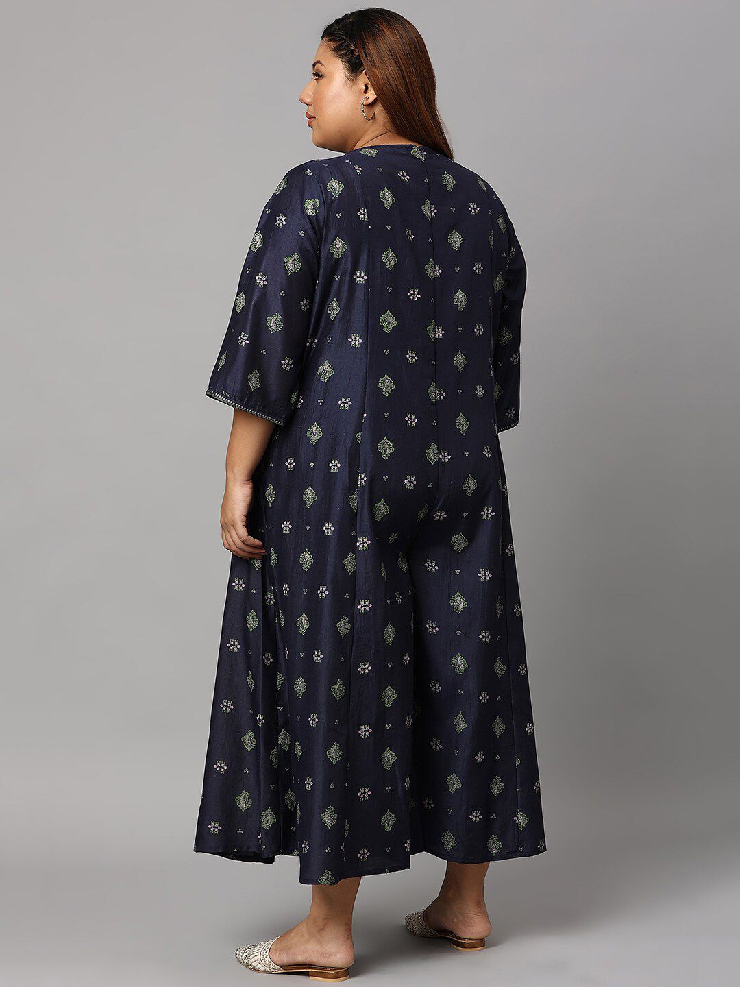 W Blue & Green Floral Embroidered Ethnic Maxi Dress