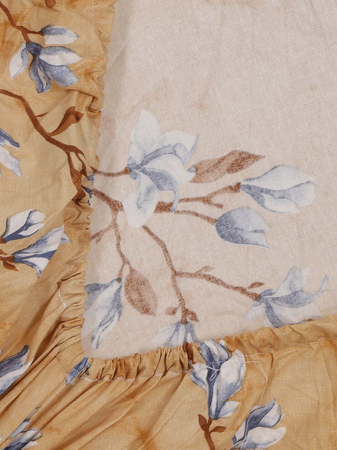KLOTTHE Coklat Floral Kapas Tulen 400 TC Dilengkapi Cadar King Superfine dengan 2 Sarung Bantal-98 x 89 inci
