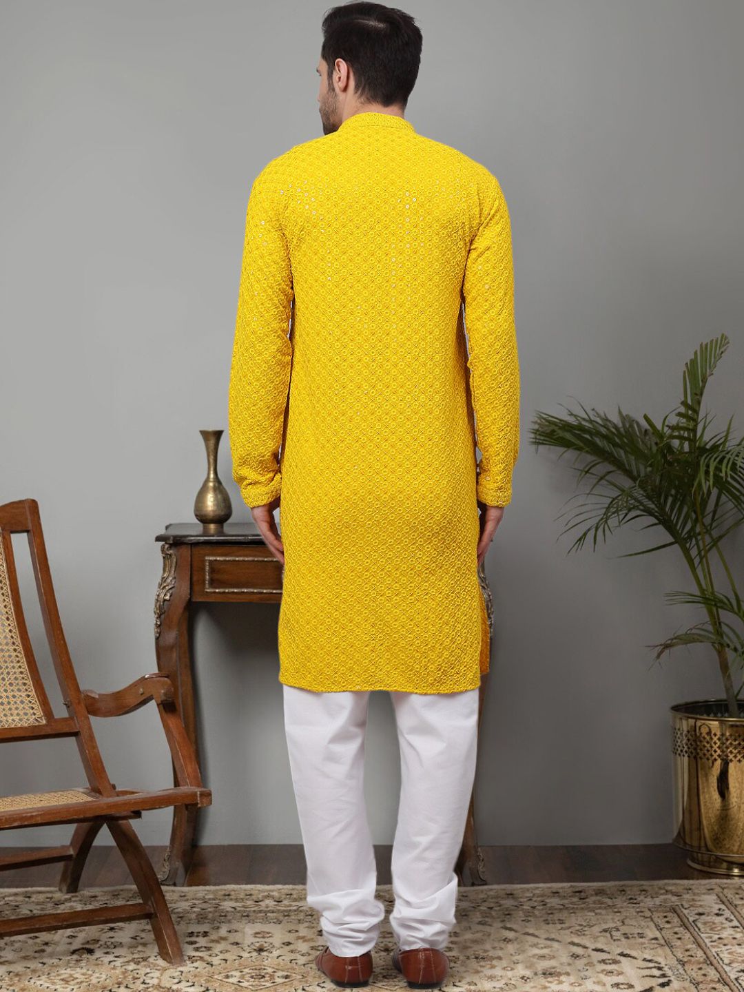 Jompers Floral Embroidered Chikankari Pure Cotton Kurta with Churidar