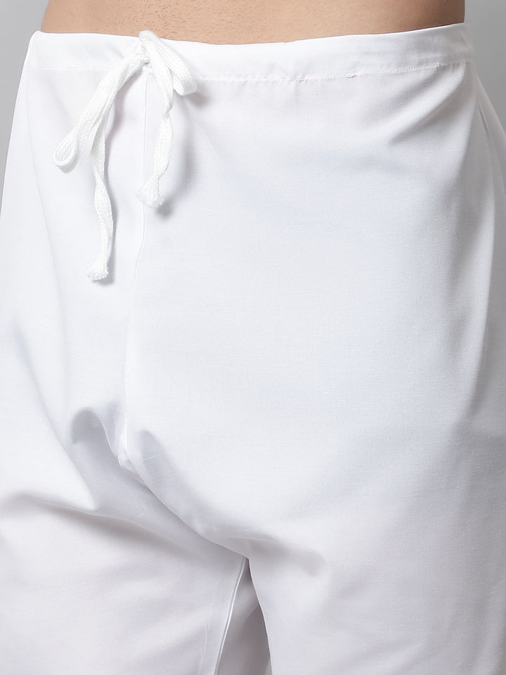 Jompers Men White Embroidered Chikankari Pure Cotton Kurta with Churidar