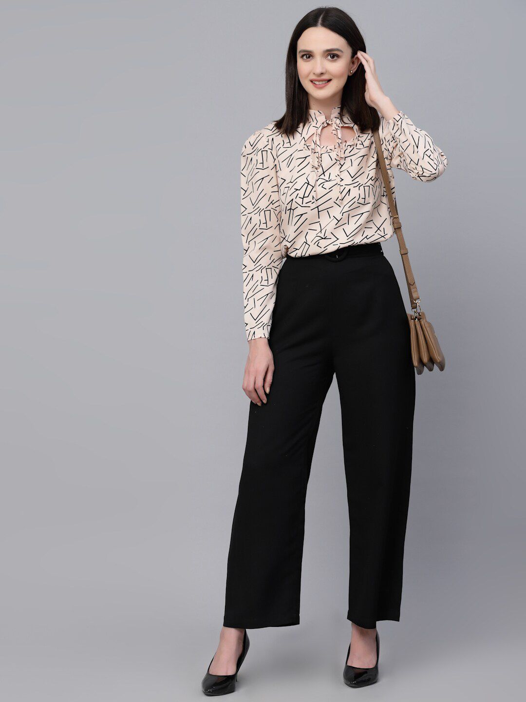 Style Quotient Geometric Printed Tie-Up Neck Top