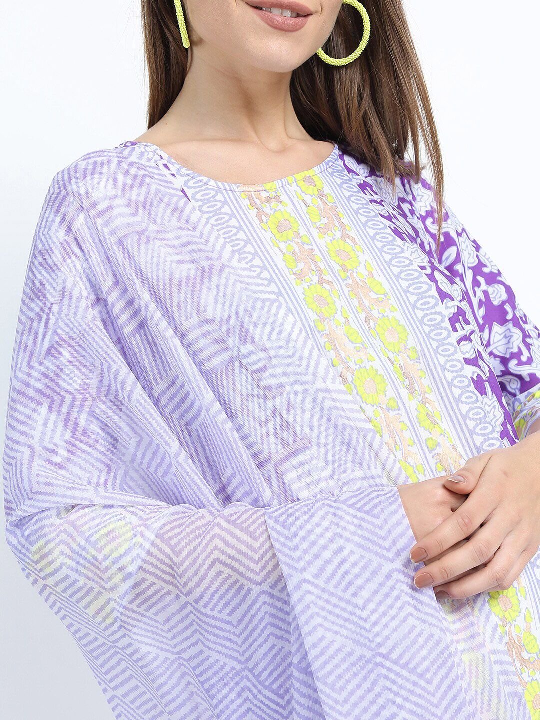 Vishudh Women Mauve printed Straight Kurta with Palazzo and Dupatta