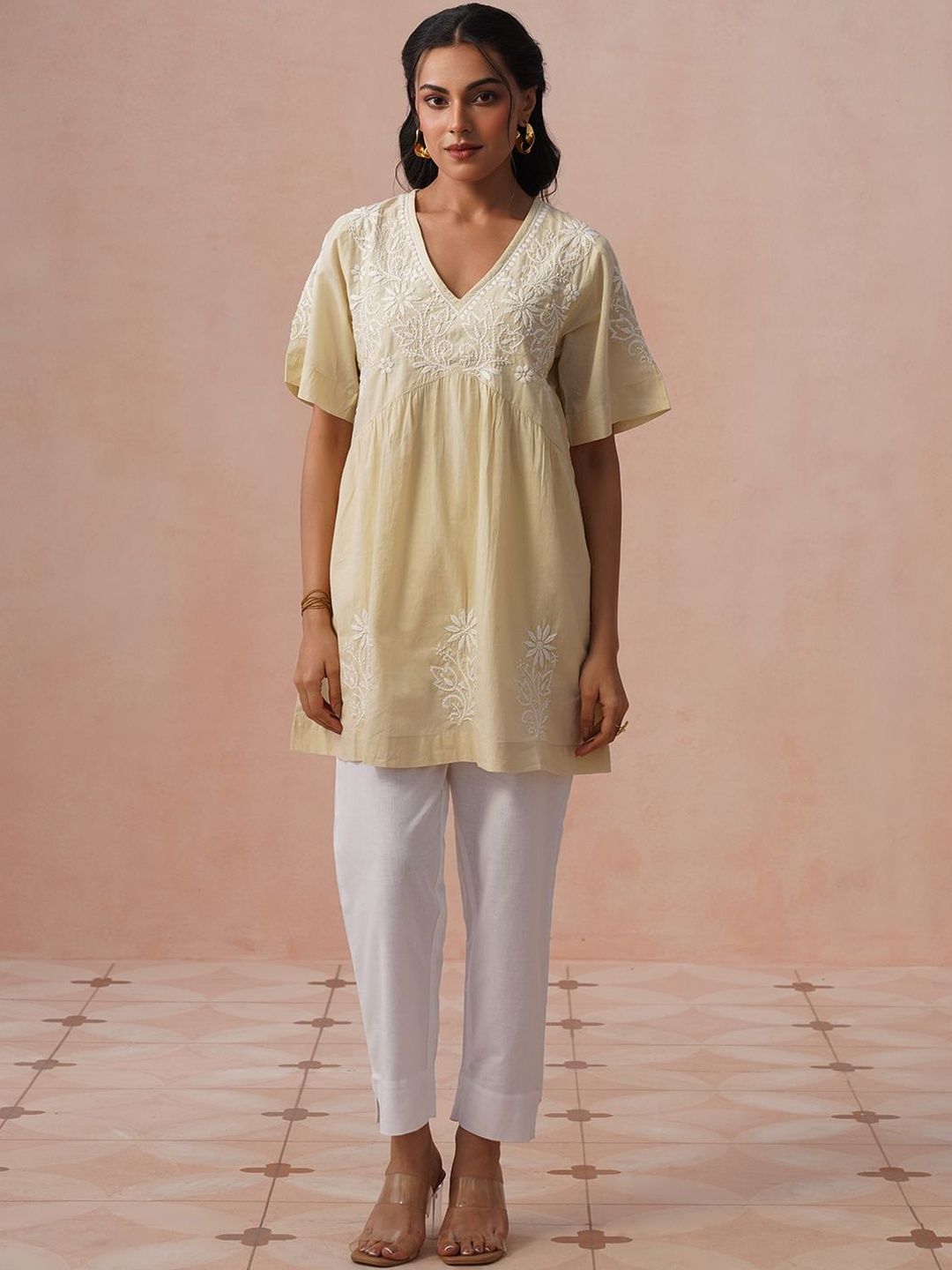 House of Chikankari Women Ethnic Motifs Embroidered Flared Sleeves Chikankari Kurta