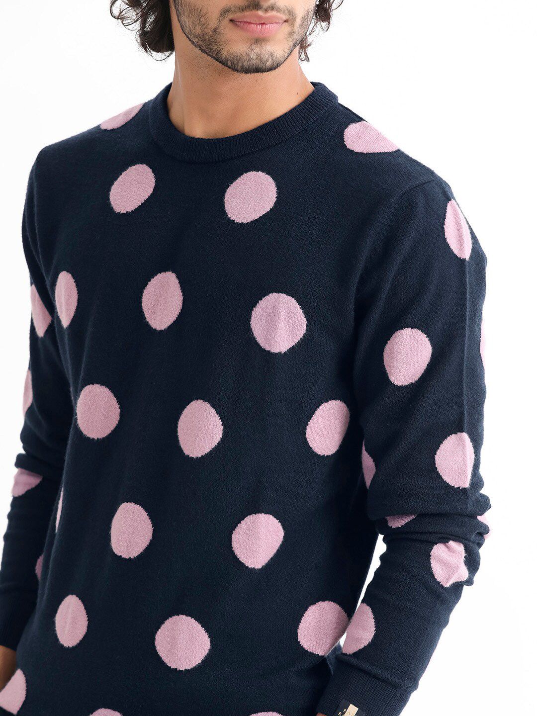 RARE RABBIT Men Deremy Crew Neck Geometric Printed Sweater