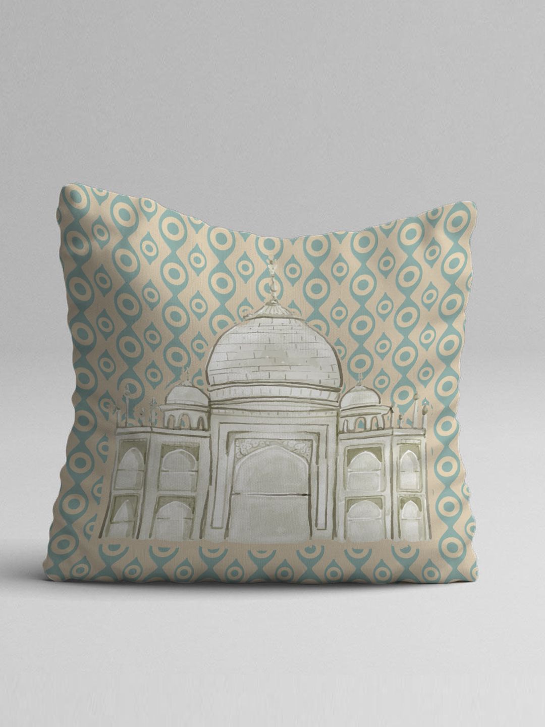 STITCHNEST Set Of 5 Teal & White Ethnic Motifs Square Cushion Covers