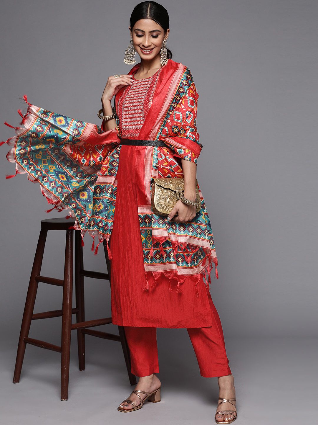Varanga Women Ethnic Motifs Embroidered Sequinned Kurta with Trousers & Dupatta
