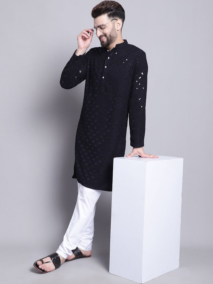 SOJANYA Ethnic Motifs Embroidered Sequined Pure Cotton Kurta with Churidar
