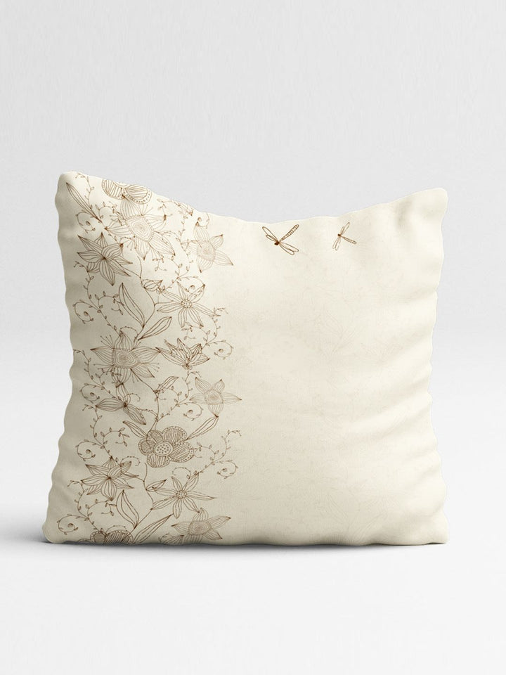 STITCHNEST Set Of 2 Cream-Coloured & Green Floral Square Cushion Covers