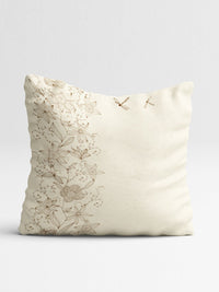 STITCHNEST Set Of 2 Cream-Coloured & Green Floral Square Cushion Covers