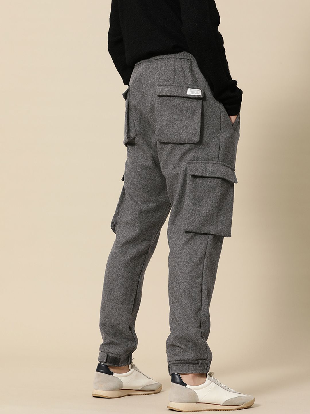 Mr Bowerbird Men Charcoal Frey Liberal Fit Solid Pleated Tweed Cargos