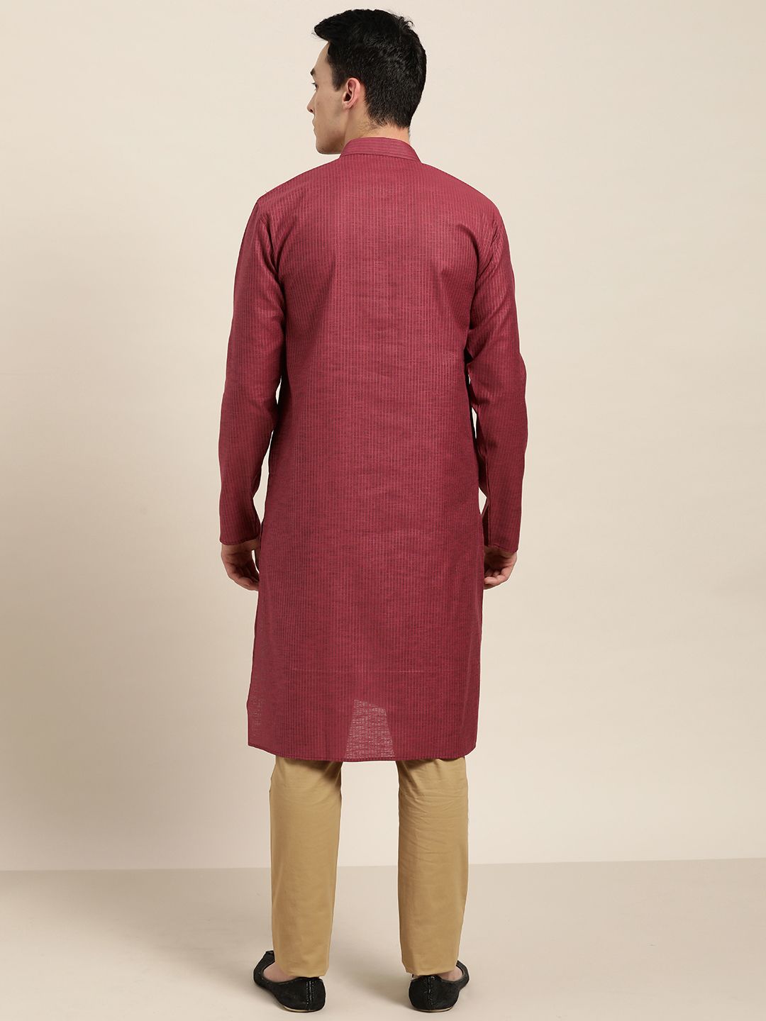 SOJANYA Kurta Lurus Belang Maroon Lelaki