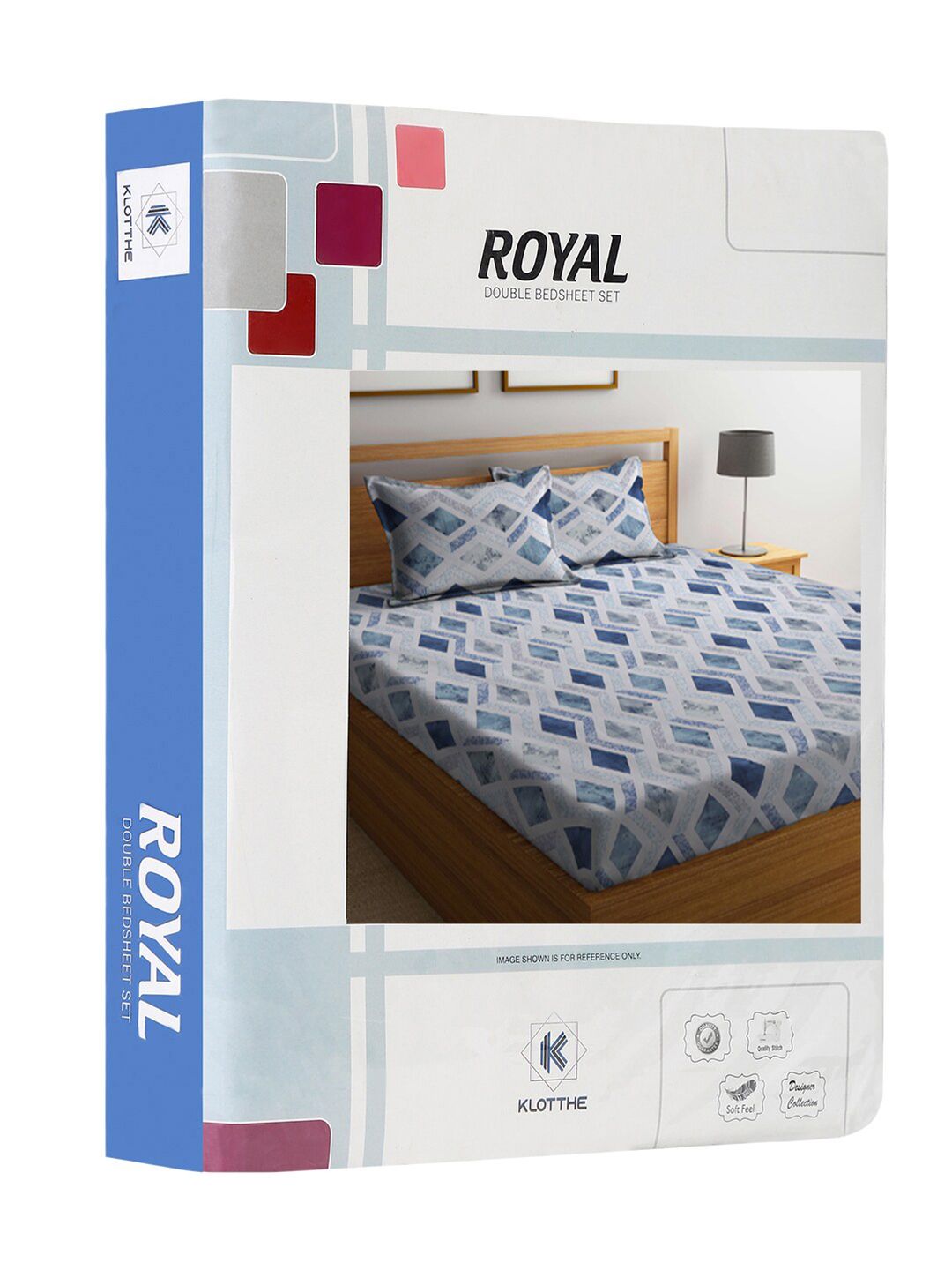 KLOTTHE Blue & White Geometric Printed 400 TC Double King Bedsheet With 2 Pillow Covers