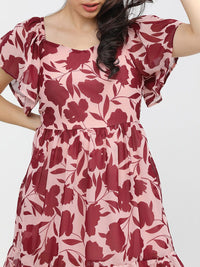 Tokyo Talkies Pink & Red Floral A-Line Dress