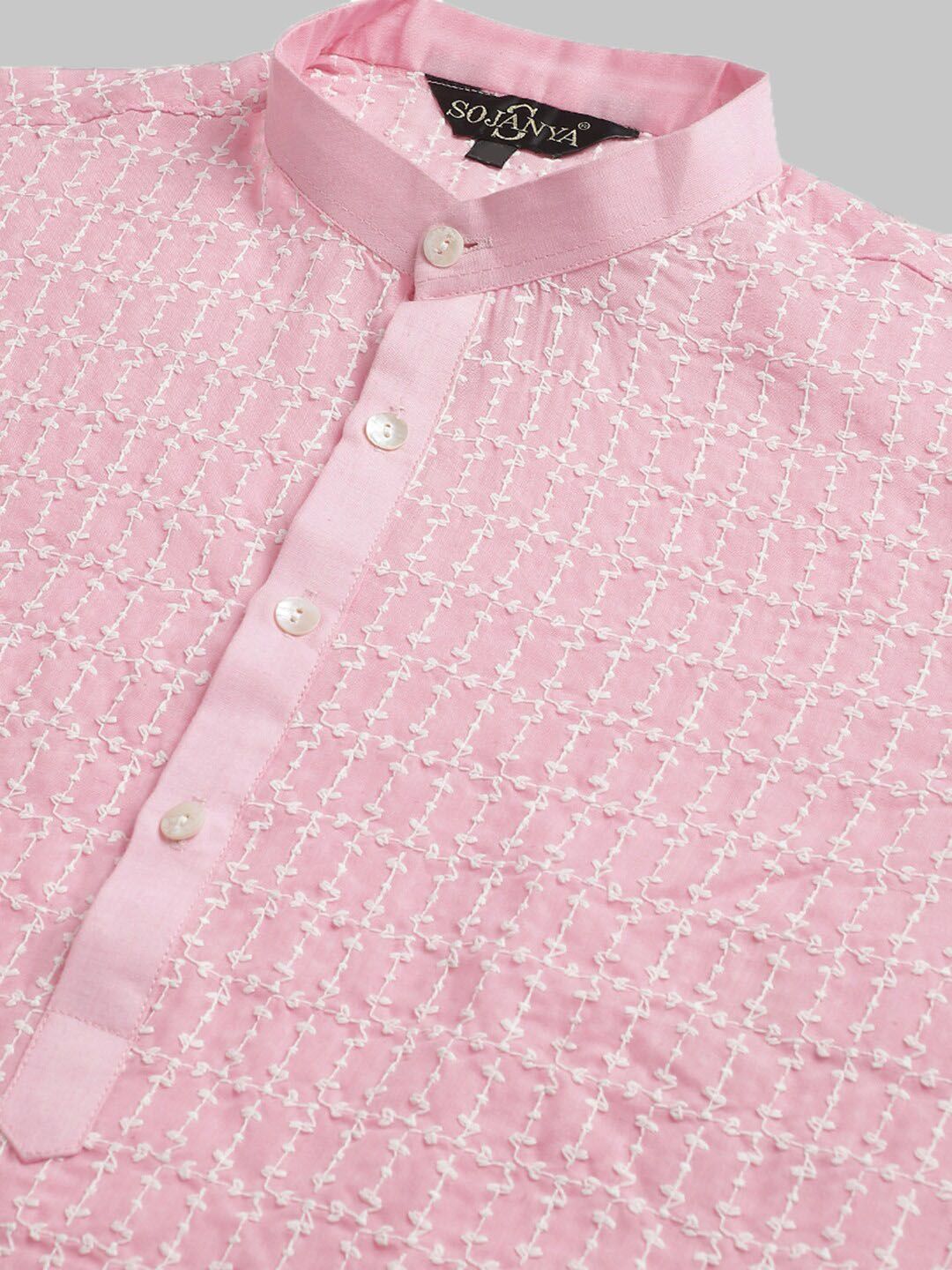 SOJANYA Thread Work Mandarin Collar Pure Cotton Kurta