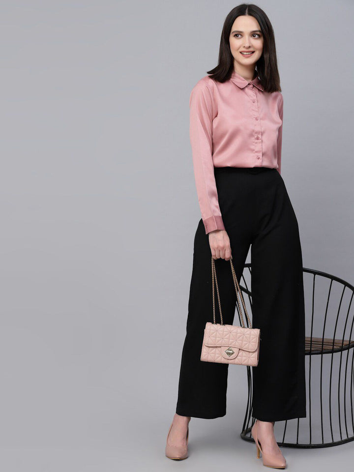 Gaya Satin Finish Satin Menyebarkan Kolar Formal Shirt
