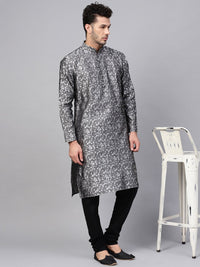SOJANYA Men Grey & White Woven Design Straight Kurta